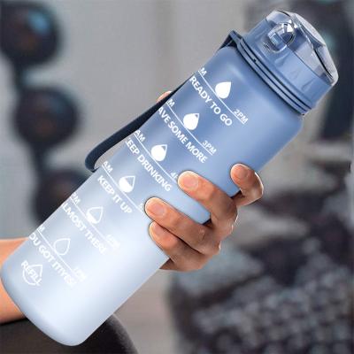 China Sustainable Innovative 1000ml 32oz Water Bottle with Marker and a Detachable Travel Time Carry Strap for sale