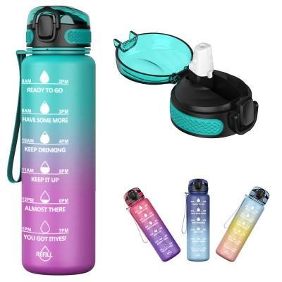 China Tritan Viable Outdoor Motivational Water Bottle 32oz with Straw & Marker & Time Loop Strap for sale