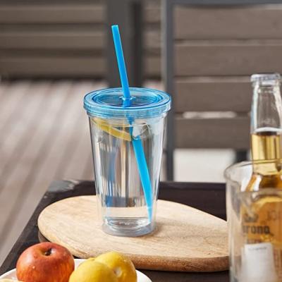 China CLASSIC Double Wall Plastic Ice Tea And Coffee Tumbler With Straw 16oz for sale