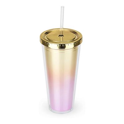 China CLASSIC Double Wall Plastic Insulated Tumbler Cup with Lid and Straw Reusable Bubble Tea Cup for sale