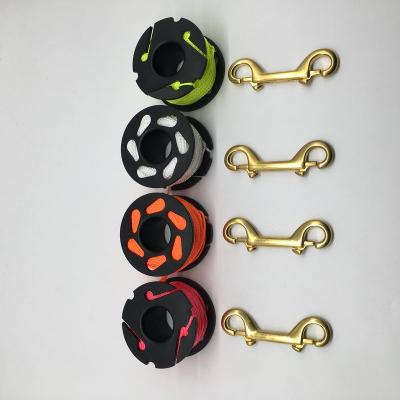 China Mini Plastic Finger Reel 45M Plastic Scuba Diving Reel With Metal Double Snap Hook for sale