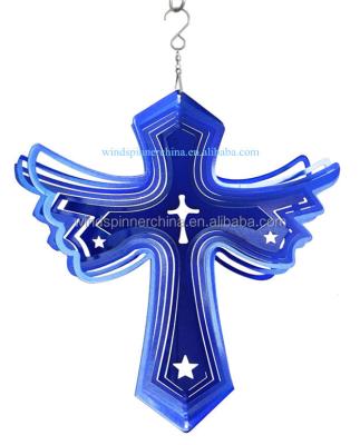 China Art Decor Wind Spinner--Metallic Cross in Blue/Gold/Silver. for sale