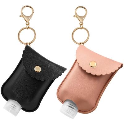 China Europe RTS Easy Carry 30ML/1OZ Bottle Hand Sanitizer PU Leather Holder With Key Chain For Backpack for sale