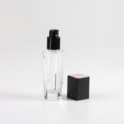 China Personal Care 20ml / 30ml Black Cap Frosted Foundation Liquid Glass Bottle With Pump for sale