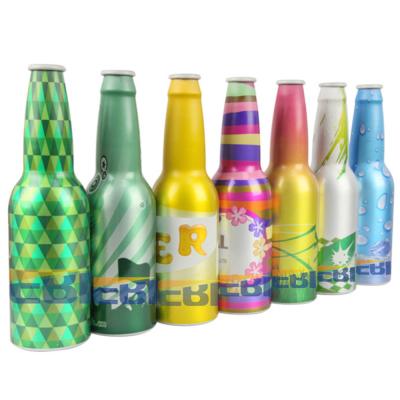 China Eco-friendly Wholesale 12oz Colorful Printed Empty Biodegradable Packing Aluminum Beer Bottle for sale