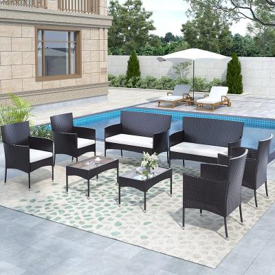 China 8 Piece Outdoor Chat Time Furniture Set Wicker Rattan Outdoor Garden Patio Rattan Sectional Sofa Furniture Sets for sale