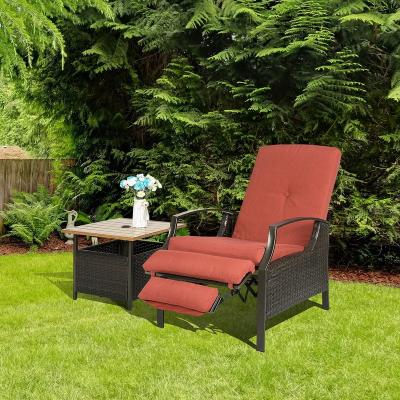 China Outdoor Weather Furniture Outdoor Relax Lounger With CushionSteel Frame Rattan Sofa Patio Wicker Adjustable Recliner Removable Chair for sale