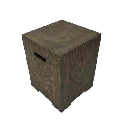 China Outdoor Propane Patio Square Column Table with Gas Fire Pit Wood Grain Firepit for sale