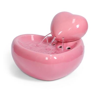 China Special Wholesale CLASSIC Decorative Design Pink Mini Indoor Desktop Ceramic Pet Heart Shaped Water Fountain for sale