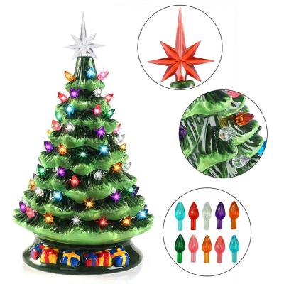 China Prelit 15 Inch Eco-Friendly Tabletop Ceramic Christmas Tree with 70 Multicolor Bulbs for Christmas Decorations for sale