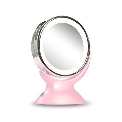 China Double Side Lighted 360 Degree Rotating 5 Times Magnifying LED Makeup Mirror for sale