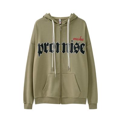 China Windproof Country Style Retro Design Washed Hooded Sweatshirt Men's Old Letter Print Loose Cardigan Zipper Patterns for sale