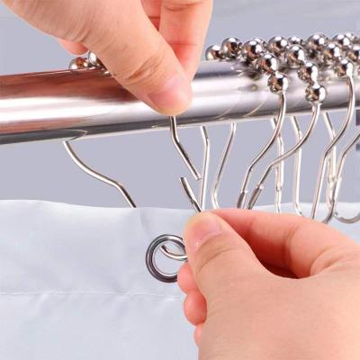 China Sustainable Set Of 12 Easy To Install Ribbon Shower Curtain Hooks Rings For Bathroom Shower Rod for sale