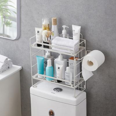 China Contemporary Custom High Quality Stainless Steel Bathroom Organizer Storage Rack Household Bathroom 2 Layer Folding Toilet Storage Rack for sale