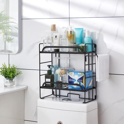 China Custom Bathroom Stainless Steel Organizer Storage Rack Household Bathroom 2 Layer Folding Toilet Storage Rack for sale