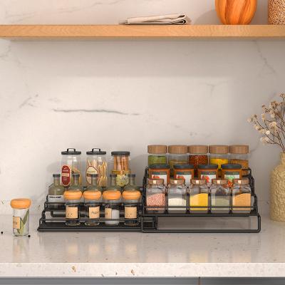 China Contemporary High Quality 3 Layers Stainless Steel Two In One Spice Storage Rack Custom Made Household Kitchen Spice Organizer Rack for sale