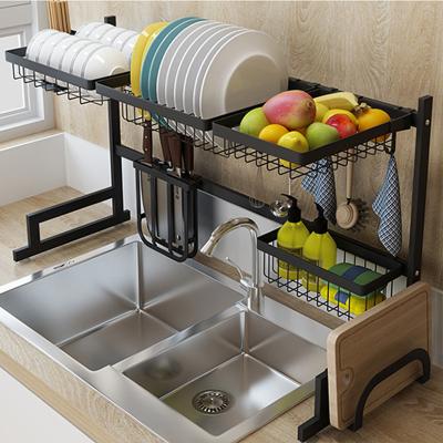 China Stainless Steel Contemporary Kitchen Sink Rack Organizer Dish Knife Retractable Sponge Drying Over Sink Storage Rack WS-2223 for sale