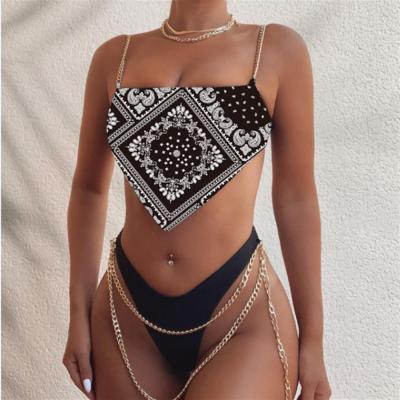 China X1192 Breathable Vintage 3pc Swimwear Women Sexy Thong Bikini String Tied Swimsuit Female Brazilian Lift Up Bikini Set Bathing Suit for sale