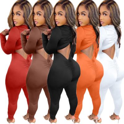 China X10302C Autumn Winter Breathable Sexy Long Sleeve Bodycon One Piece Body Suit Hollow Out Rompers Womens Bandage Jumpsuits For Women Jumpsuit for sale