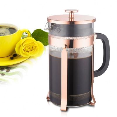 China Minimalist French Press Coffee Maker Teapot with Heat Preservation Double Wall Stainless Steel Filter and Durable Glass (34oz, 1L), Rose Gold for sale