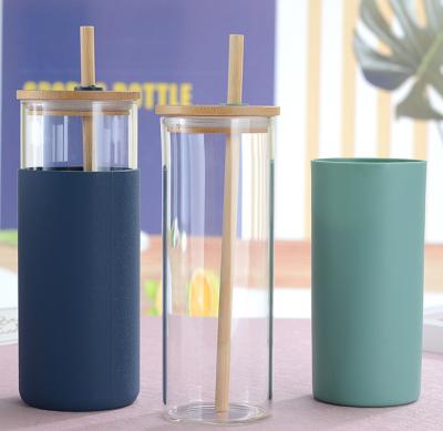 China 16oz Modern Glass Water Bottle Straw Silicone Tumbler for sale