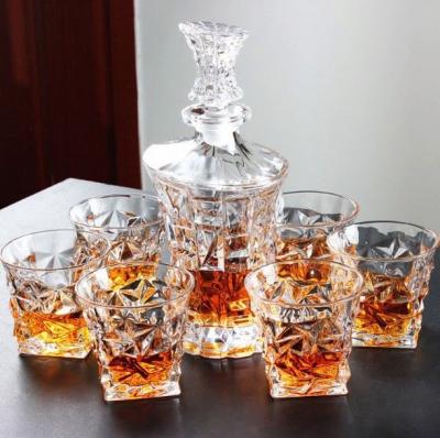 China Diamond Cut Whiskey Glasses Modern Clarity Glassware Decanter Set for Liquor with Glass Set for sale