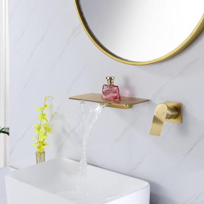 China Metered Faucets Shape Wall Mount Brass High Quality Waterfall Hidden Basin Faucet Vanity Gold Faucet for sale