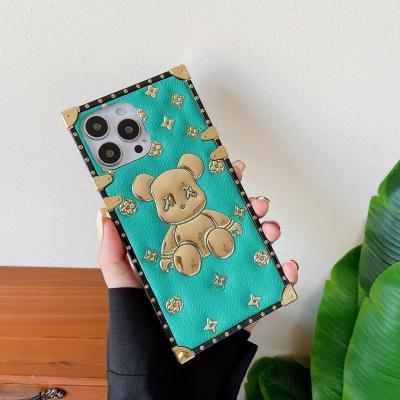 China Fashion Cartoon Bear Anti-drop Shockproof Customized Leather Cell Phone Case For iPhone12Promax xsmax 11max xr phone cover for sale