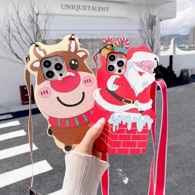 China New Arrival Christmas Gift Cute Shockproof Silicone Cell Phone Soft Case For iPhone13pro Cartoon Elks Cover Device For iPhone12promax for sale