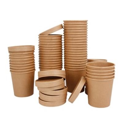 China Disposable Disposable To Go Containers For Restaurants, Delis, Cafe Kraft Food Containers Microwavable Compostable Soup Cups With Lids for sale