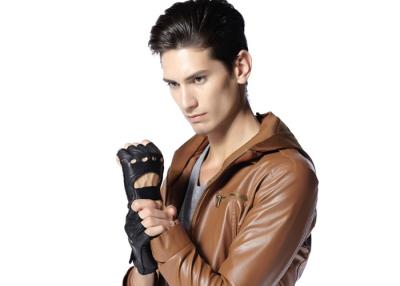 China Deer Skin Men's Black Leather Fingerless Driving Gloves / Leather Motorcycle Gloves for sale