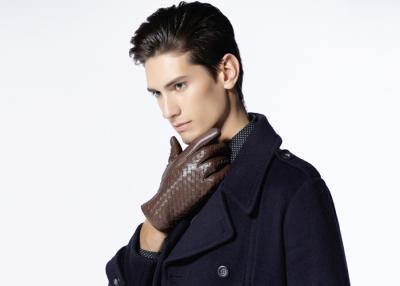 China Custom Made Men's Brown Leather Gloves With Elastic Wrist , Sheep Lamb Leather Glove for sale