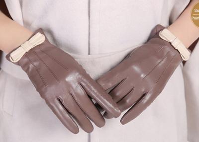 China Bowknot Cuff Sheep Leather Ladies Wearing Leather Gloves , Women's Hand Gloves for sale