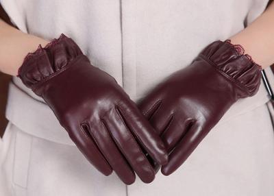 China Elastic Wrist Women Fashion Leather Gloves With Mix Color Frilling Leather Cuff for sale