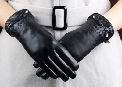 China Silk Leather Cuff Women Touch Screen Leather Gloves Short Fashion Style for Winter Warm Use for sale