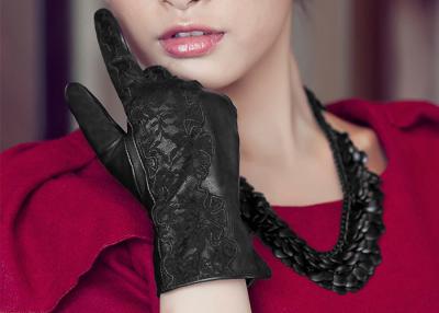 China Lace Cuff Black Women Leather Driving Gloves Touch Screen Fashion Style Ladies Gloves for sale