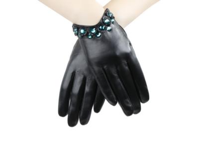 China Women Driving Leather Gloves / Leather Motorcycle Gloves With Crystal Cuff Sheep Leather for sale