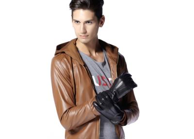 China Knitted Black Deerskin Leather Gloves for Men , Luxury and Breathable Hand Gloves for sale