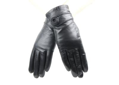 China Women Short Touch Screen Red or Black Leather Gloves With Leather Flower Cuff for sale