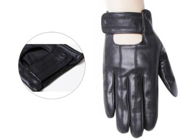 China Black Mens Leather Driving Gloves With Belt Cuff  Viscose Lining for sale