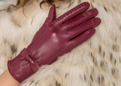 China Basic Fashion Multi Color Custom Girls Leather Gloves with Nice Bow Wine Red / Black / Brown for sale