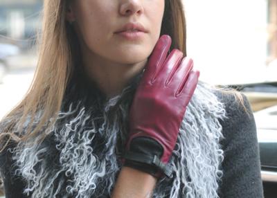 China Red High End Real Sheep Lamb Leather Driving Gloves Women Winter Warm Gloves for sale