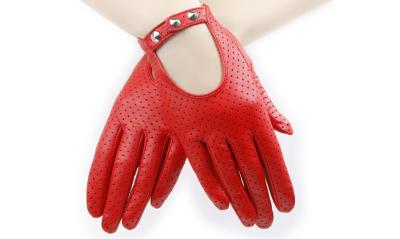 China Hollow Sheep Lamb Leather Ladies Red Driving Leather Gloves For Wedding / Party for sale