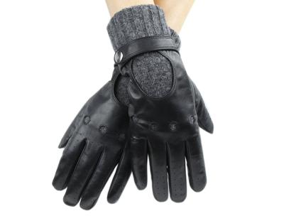 China Wool Knit Cuff Mens Leather Driving Gloves With Belt Sheep Leather for sale