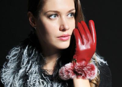 China Custom Wool Knitted Women Wearing Sheep Leather Fur hand Gloves Red For Wedding / Party for sale