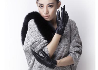 China Embroidery Folding Cuff  Ladies Black Leather Gloves With Sheep leather Short Fashion Style for sale