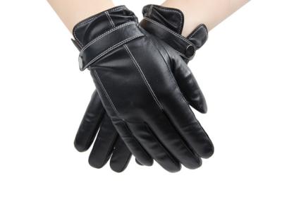 China Basic Style Men Black Leather Gloves With Belt Buckle Cuff Sheep Leather for sale