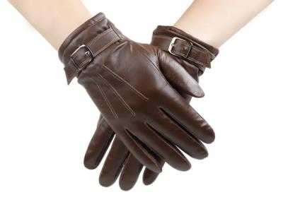 China Basic Style Men Leather Gloves With Belt Buckle Cuff Sheep Leather Brown for sale