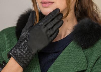 China Black Silk Leather Cuff Fashion Leather Gloves , Winter Warm Women Short Gloves for sale