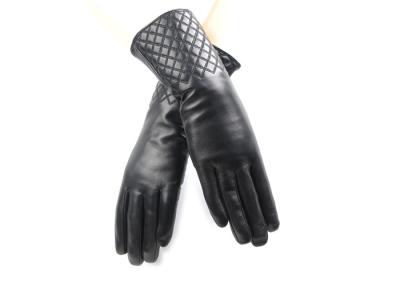 China Women Mid Length Fashion Leather Gloves With Embroider Cuff Sheep Leather for sale